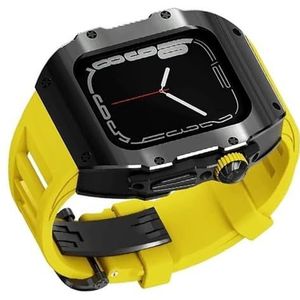 dayeer 316L roestvrijstalen kastband met vlinderclip modkit voor Apple Watch Ultra2 49 mm metalen deksel Fluorrubber band voor iwatch ultra (Color : Yellow, Size : For 49mm)