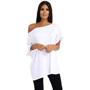 Hamishkane Nieuwe Dames Batwing mouw Plain Off the Shoulder Bardot Oversize T-Shirt Mini Top, Kleur: wit, 38/40 NL