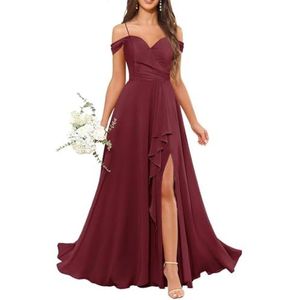 Chiffon bruidsmeisjesjurken voor dames, met split, lange baljurken, cocktailjurken, grote maten, Woestijnroos, 32