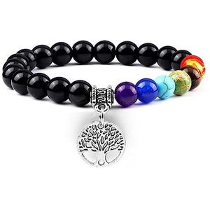 Bracelets 7 Chakra Life Tree Bracelets For Men Women Tiger Eye Lava Natural Stone Engery Beads Bracelet Yoga Meditation Jewelry Gift(Color:Black Onyx S)