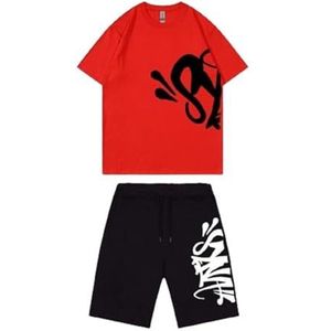 Syna World Katoenen Heren-T-shirt,Trainingsbroek,Zomer Kort T-shirt,Wit, Zwart, Grijs,casual Unisex Sweatsuit-set,2-delige Set Tops En Shorts(Color:9,Grootte:XL)