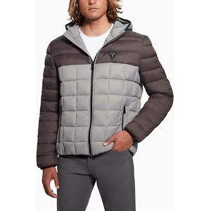 GUESS Men's Jacob Quilted Pack Hooded Jacket, Black Grey Block, Extra Large