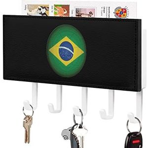 Brazilië Voetbal Vlag Sleutelhouder voor Muur met 5 Haken Brief Kapstok Home Decor Keuken Slaapkamer Kantoor