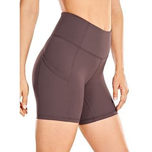CRZ YOGA Dames Sport Shorts Hoge Taille Tummy Control Shorts met Zijzakken-6"" Paars Taupe M