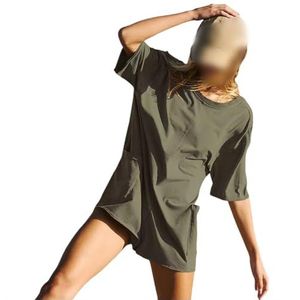 FANOIES Jumpsuit voor dames, korte mouwen, blote rug, V-hals, losse casual jumpsuit met zakken, work-out, atletisch T-shirt, romper, losse onesie met zakken, Emerald Groen, XL