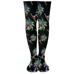 Kerst Palmboom Licht Jamaica Knie Hoge Sokken Print Lange Kousen Buis Sokken Over De Knie Sokken Casual Strakke Hoge Kousen Boot 53cm