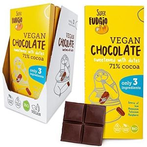 SUPER FUDGiO Chocolade suikervrij, 71% cacaogehalte, van natuurlijke biologische ingrediënten, gezoet met dadels in plaats van suiker, glutenvrij, veganistisch en fairtrade (6 stuks)