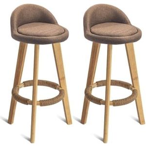 Barkrukken Barstoelen 2 Stuks Barstoelen Rubber Houten Barkruk Nordic Minimalistisch Thuis Hoge Kruk Barstoel Katoen Linnen Kussen Stoel Barkruk Stoel Bar Stoelen(C)