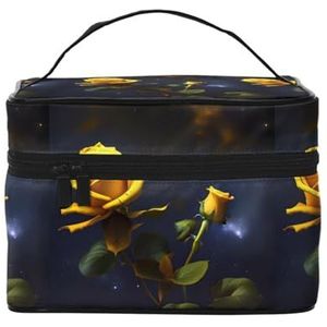 Gele Rozen Sterrennacht Grote Capaciteit Draagbare Waterdichte Cosmetische Tas 23x17x16cm Voor Reizen Outdoor Sport Bruiloft Companion Gift, Zwart, Eén maat