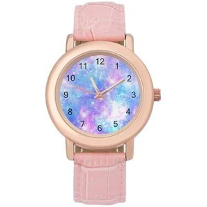 Roze En Blauw Magische Galaxy Star Vrouwen Lederen Band Horloge Quartz Horloges Gemakkelijk te Lezen Custom Gift voor Dames
