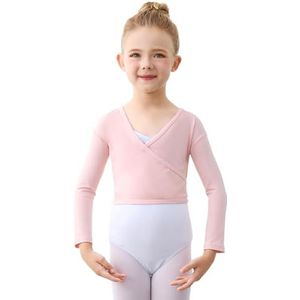 boruizhen Balletwikkeljas voor kinderen, lange mouwen, gymnastiek, dans, balletjas, meisjes, katoen, bolero voor meisjes, kinderen en dames, roze, 8-9 Jaren