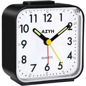 Azyh Analoge wekker zonder tikken met licht, werkt op batterijen, luid alarm, sluimerfunctie, geruisloos, oplichtend, draagbare wekker, stille kleine reiswekker voor diepe slapers
