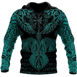 JJLLAZAD Odin Raven Hoodie Heren Groen Aegishjalmur Nordic Rune Zomer Winter Viking Cosplay Kostuums 11 Soorten & 8 Maten, Zip Hoodie, 3XL