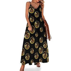 USA Bald Eagle Maxi-jurk voor dames, zomer, V-hals, mouwloos, spaghettibandjes, lange jurk