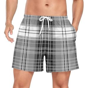 Niigeu Schotse Tartan Zwart Grijs Heren Zwembroek Shorts Sneldrogend met Zakken, Leuke mode, XL