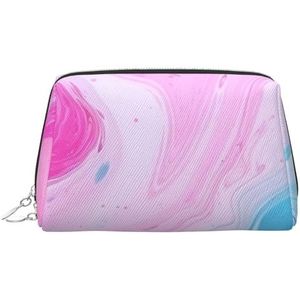 Marmer pastelblauw paars make-up tas voor vrouwen cosmetische tassen lederen reizen make-up tas organisator waterdichte make-up zakje open platte toilettas draagbare opbergtas voor reizen, Zilver, Eén