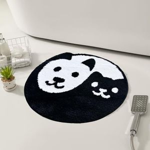 Feblilac Yin Yang rond badtapijt voor katten, puppy's, zwart, wit, schattige badkamermat, wasbare microvezel antislipmatten voor binnen, woonkamer, sneldrogende tapijten