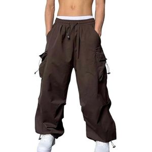 Heren Casual Cargobroek Elastische Tailleband Trekkoord Street Hiphop Broek Baggy Casual Effen Parachutebroek Met Zakken, S-3XL joggingbroek(Brown,3XL)
