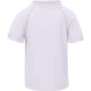 LACOFIA Jongens Zwemshirt Zonnebeschermend Kinderen UV Zwemkleding met Korte Mouw Sneldrogende Badmode Rash Guard Shirts Wit 5-6 jaar