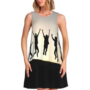 ELSMZXZD Gothic Zwarte Rozen Print Dames Zomerjurken - Casual Mouwloze Jurk Zonnejurk 2025 Strand met Zak, Goede Dag, S