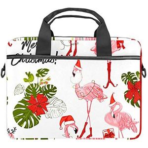 Kerst Roze Flamingo Laptop Schouder Messenger Bag Crossbody Aktetas Messenger Sleeve voor 13 13.3 14.5 Inch Laptop Tablet Beschermen Tote Bag Case, Meerkleurig, 11x14.5x1.2in /28x36.8x3 cm