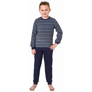 Normann Jongens lange mouwen badstof pyjama met manchetten in strepenlook, Blau, 152 cm