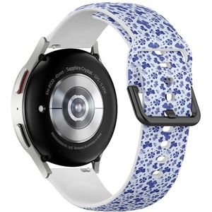 Sportieve zachte band compatibel met Samsung Galaxy Watch 6 / Classic, Galaxy Watch 5 / PRO, Galaxy Watch 4 Classic (blauwe bloemen) siliconen armband accessoire