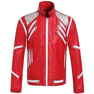 Xiami Leyuan RED Kostuum Biker Leren Jas Cosplay voor M J Leren Jas Beat it Jas, Rood, M