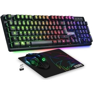 Empire Gaming - Armor RF800 Kit Wireless di Tastiera e Mouse da Gioco QWERTY(IT Layout) -Tastiera 2.4G RGB -Mouse Ergonomico 4800 DPI Con Tappetino per Mouse -PC PS4 PS5 Xbox One/Mac Series