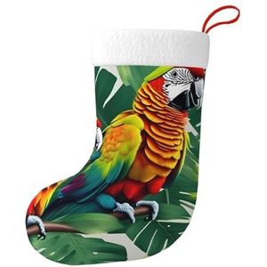 Aubnva Tropische Bloem Blad Papegaai Print Kerst Kous 17.7 inch Feestelijke Decor Voor Xmas Familie Bijeenkomsten Party Gunsten