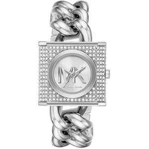 Michael Kors Chain Lock Horloge voor dames, kwartsuurwerk met roestvrij stalen of leren horlogebandje, Zilvertint
