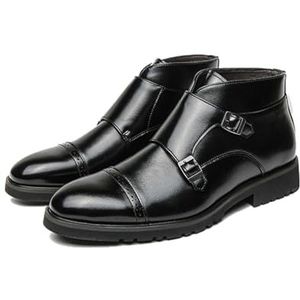 ZARAPLUS Elegante Enkellaarzen Met Dubbele Gesp En Spitse Neus Voor Heren, Zakelijke Formele Laarzen,zwart,38 EU
