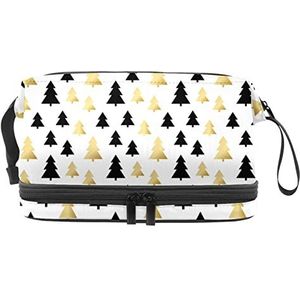 Grote capaciteit reizen cosmetische tas, zwart & goud Xmas boom-01, make-up tas, waterdichte make-up tas organisator, Meerkleurig, 27x15x14 cm/10.6x5.9x5.5 in