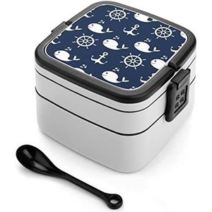 Anker & Walvis Wielen Volwassen Bento Box Twee Lagen Lunchbox Stapelbare Lunch Containers met Lepel voor Werkkamp Reizen