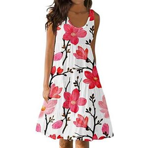 TIIAXCZ Zomerjurken voor dames, sexy mouwloze midi uitlopende tankjurk, vloeiende zoom boho trendy mini-jurk, korte strandjurk(Color:Hot Pink,Size:M)