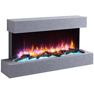 RICHEN Ignis elektrische Open Haard - Elektrische Wandhaard met Verwarming 1000/2000 W, realistisch 3D-vlam effect, LED-Verlichting, Afstandsbediening programeerbaar, Timer, Thermostaat - grijs