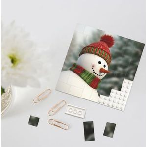 Bouwsteenpuzzel Gepersonaliseerde bouwstenen vierkante puzzels glimlach blik sneeuwpop bouwstenen blok voor volwassenen blokpuzzel voor huisdecoratie 3D baksteenpuzzel bakstenen fotolijst