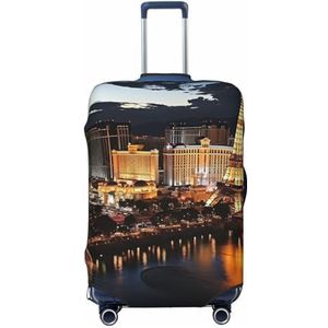 LZQPOEAS Las Vegas nachtzicht Print Bagage Cover Elastische Wasbare Koffer Cover Protector Mode Reizen Bagage Covers Fit 18-32 Inch Bagage, Zwart, M