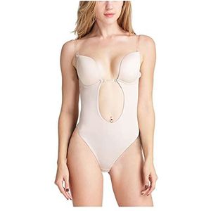 Naadloze U Plunge Backless Thong Bodysuit Shapewear Lingerie For Vrouwen Onzichtbare Beha Onder Jurk Beeldhouwen Body Shaper (Color : Black, Size : L/Large)