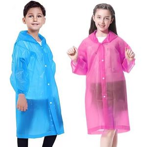 EOPUOZS 2 stuks regenjas voor kinderen, regenjas van EVA met capuchon, herbruikbare regenponcho voor jongens en meisjes, voor kamperen, reizen, activiteiten, blauw en roze, one size
