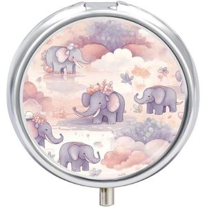 Olifant Patroon Pillendoos 3 Compartiment Reizen Pil Organizer 3 keer per dag Leuke Mini Pil Case voor Portemonnee & Pocket Draagbare Metalen Medicijndoos met Spiegel Ronde Dagelijkse Medicijnen