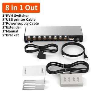USB KVM-switch 8-poorts 8 computerapparaten delen 1 monitor 4 USB met controller for muis toetsenbord printer U-schijf Uitgebreide compatibiliteit(8 Port)