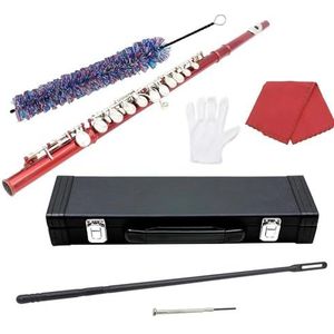 dwarsfluit Beginners Meerkleurige 16-gaats C-fluit E-sleutel Houtblazersinstrument Nikkelzilver Witte Koperen Fluit Met Accessoires(Red)