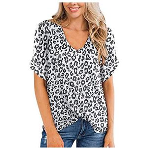 Lazzboy Store T-shirt dames korte mouwen losse blouse casual ronde hals zomer tops tops vrouwen print casual top shirt, wit, XXL