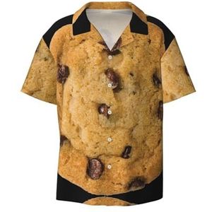 OdDdot Chocolade Cookie Print Heren Button Down Shirt Korte Mouw Casual Shirt voor Mannen Zomer Business Casual Jurk Shirt, Zwart, L