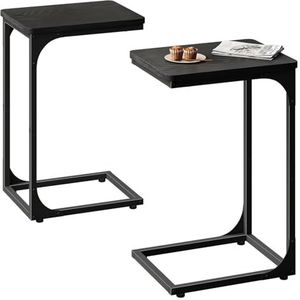 C-vormige bijzettafelset, 2-delige woonkamerset, banktafel, kleine boerderij, 45 cm breed, rustiek bruin(D. White+Black,9.5"" Width)