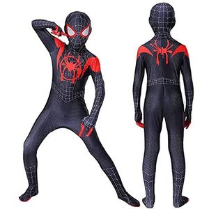 Miles Morales Kostuum Outfit Kinderen Volwassenen Superheld Spider Man Cosplay Bodysuit Zentai Spider-Vers Halloween Masquerade Party Jumpsuit Onesie met Masker,Classic Version-145~155cm