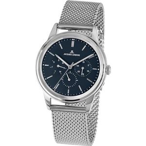 JACQUES LEMANS Unisex horloges analoog kwarts One Size Zilver/Blauw 32016513, armband