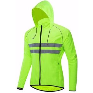 Waterdichte fietsjas met capuchon voor heren en dames, hardloopjas, winddicht, reflecterend, ademend, MTB-jassen, hoge zichtbaarheid, MTB-shirt met capuchon, fietskleding, groen-XXL