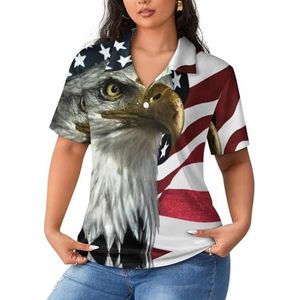 East Eagle on The American Flag dames sportshirt korte mouwen T-shirt golfshirts tops met knopen workout blouses